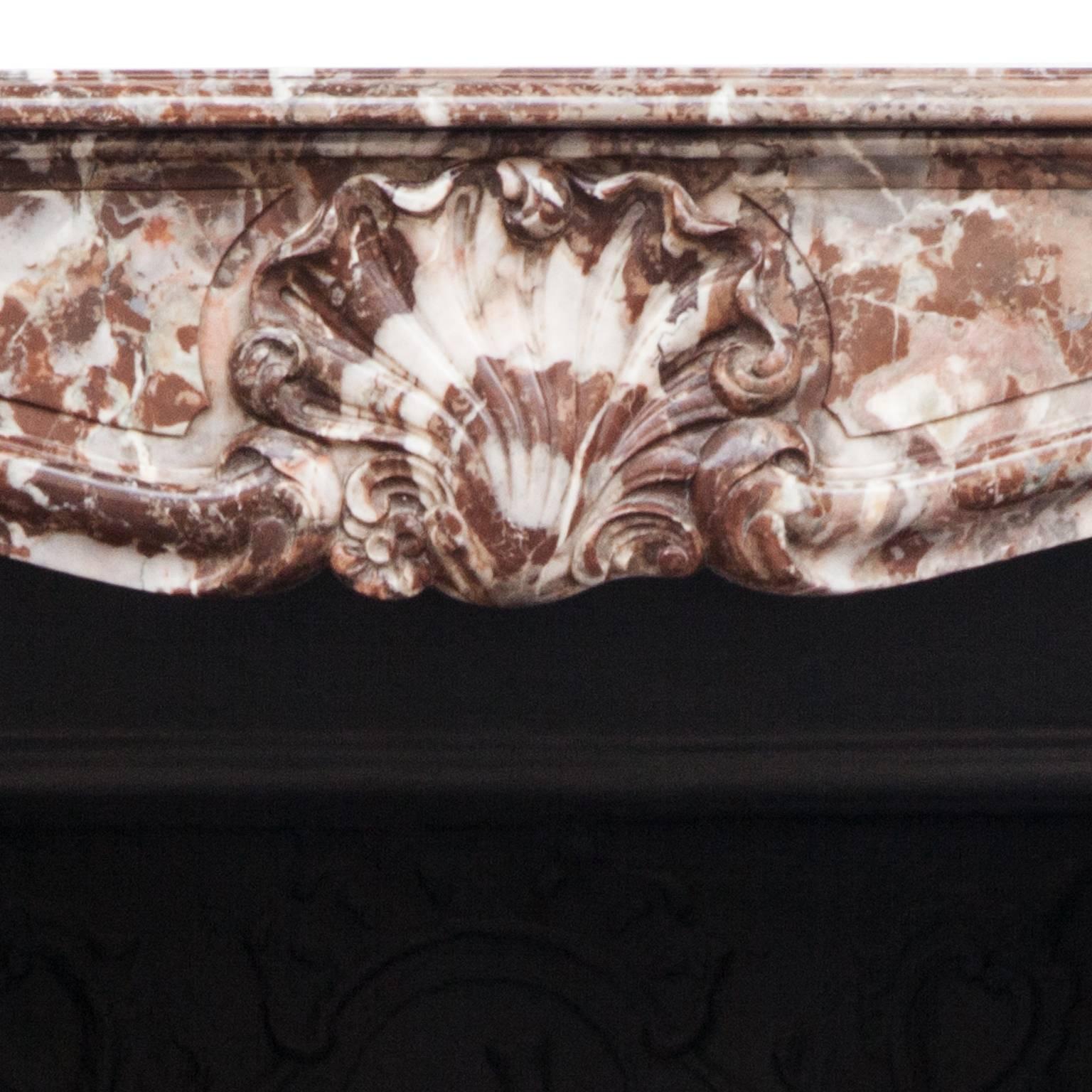Hand-Carved 19th Century Louis XV Style Parisian Marble Fireplace Mantelpiece and Interior