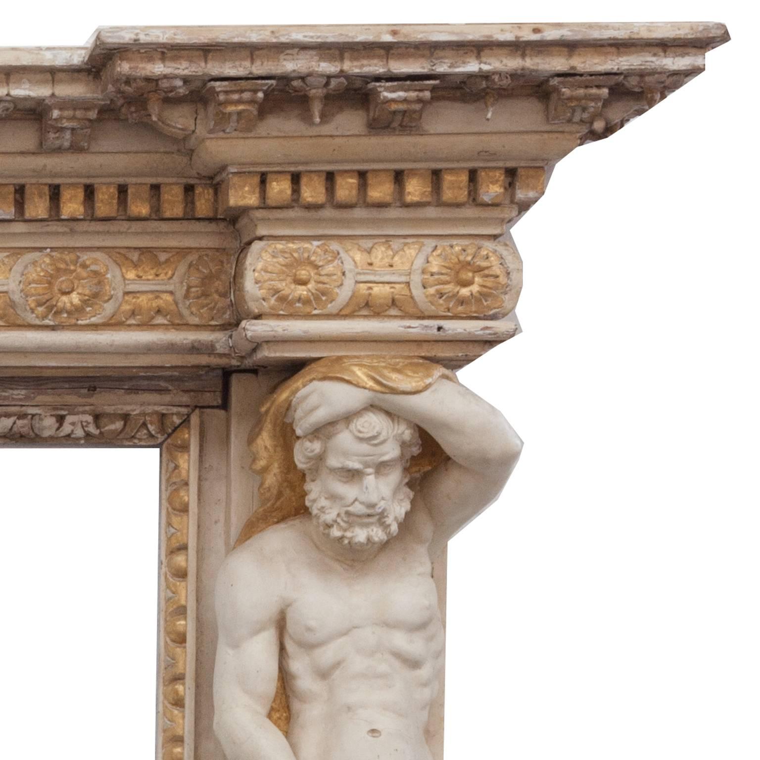 Hand-Carved 18th Century Georgian Fireplace Mantle with Carved Caryatid Vertical Figures