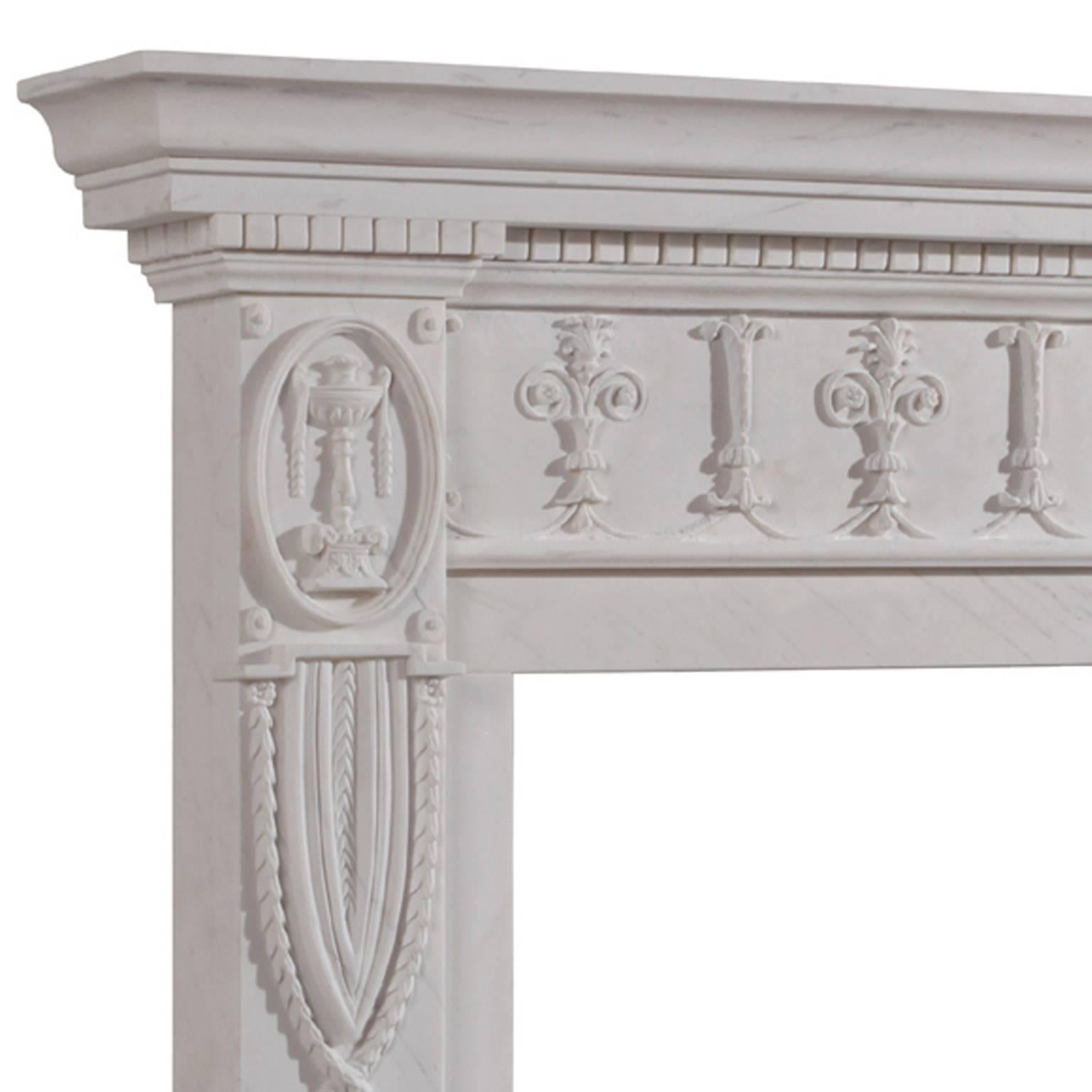 Unique fireplace produced under license from Kenwood house Hampstead, London. Elements of architectural elegance. Inspired by a mid-18th century Kenwood house chimney-piece in the neoclassical style, this acquisitions heirloom is embellished by