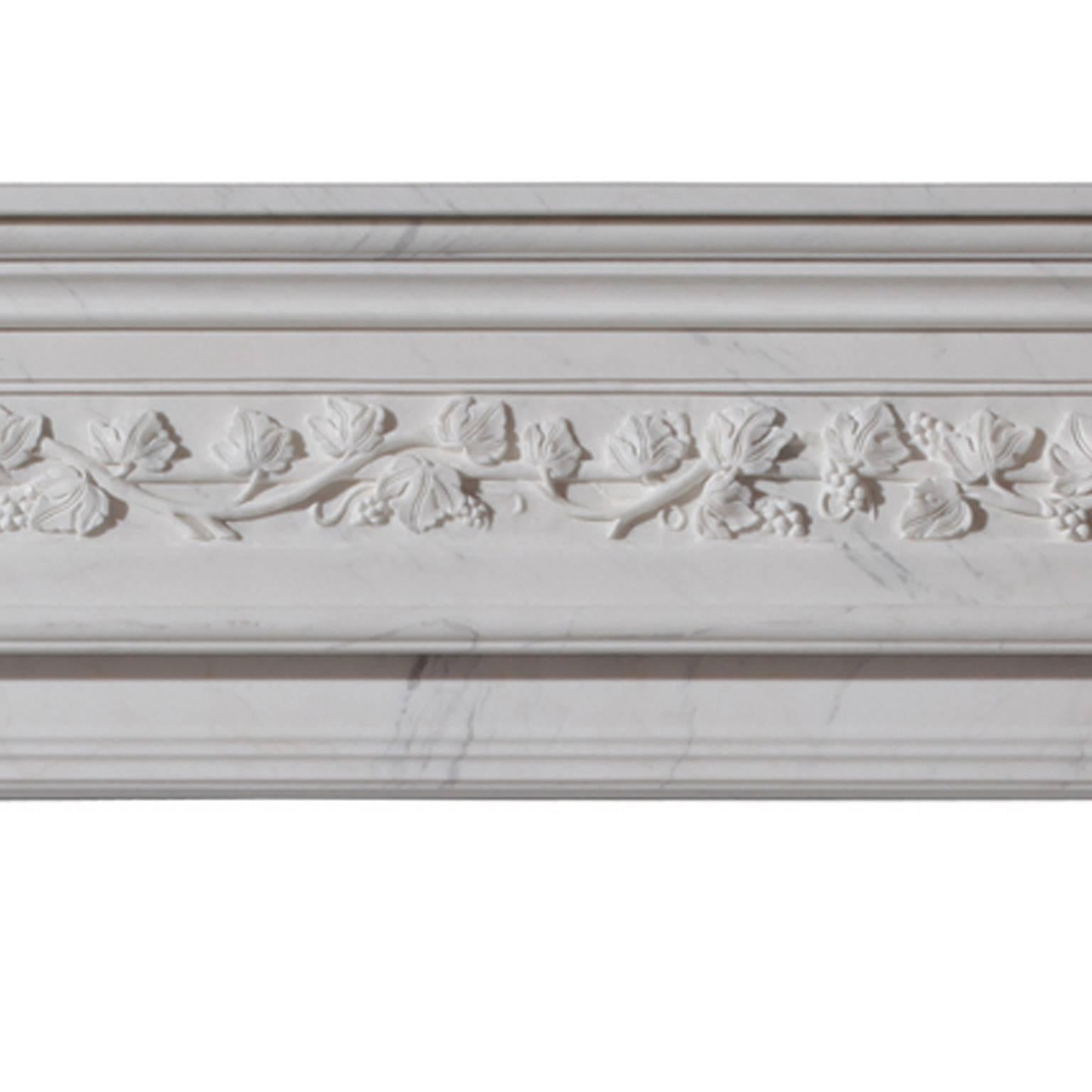 Great Britain (UK) 18th Century Georgian Style Hand-Carved White Marble Fireplace Mantle For Sale