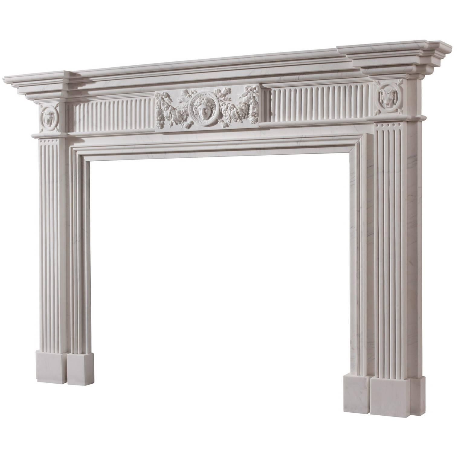 18th Century Georgian Style Hand-Carved White Marble Fireplace Mantel