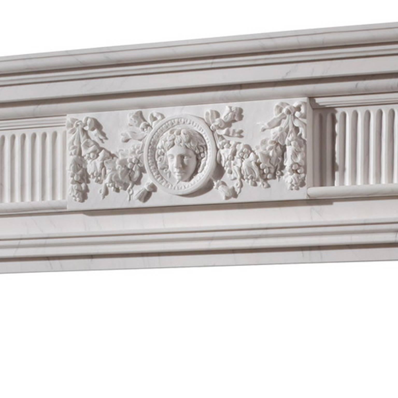 Great Britain (UK) 18th Century Georgian Style Hand-Carved White Marble Fireplace Mantel