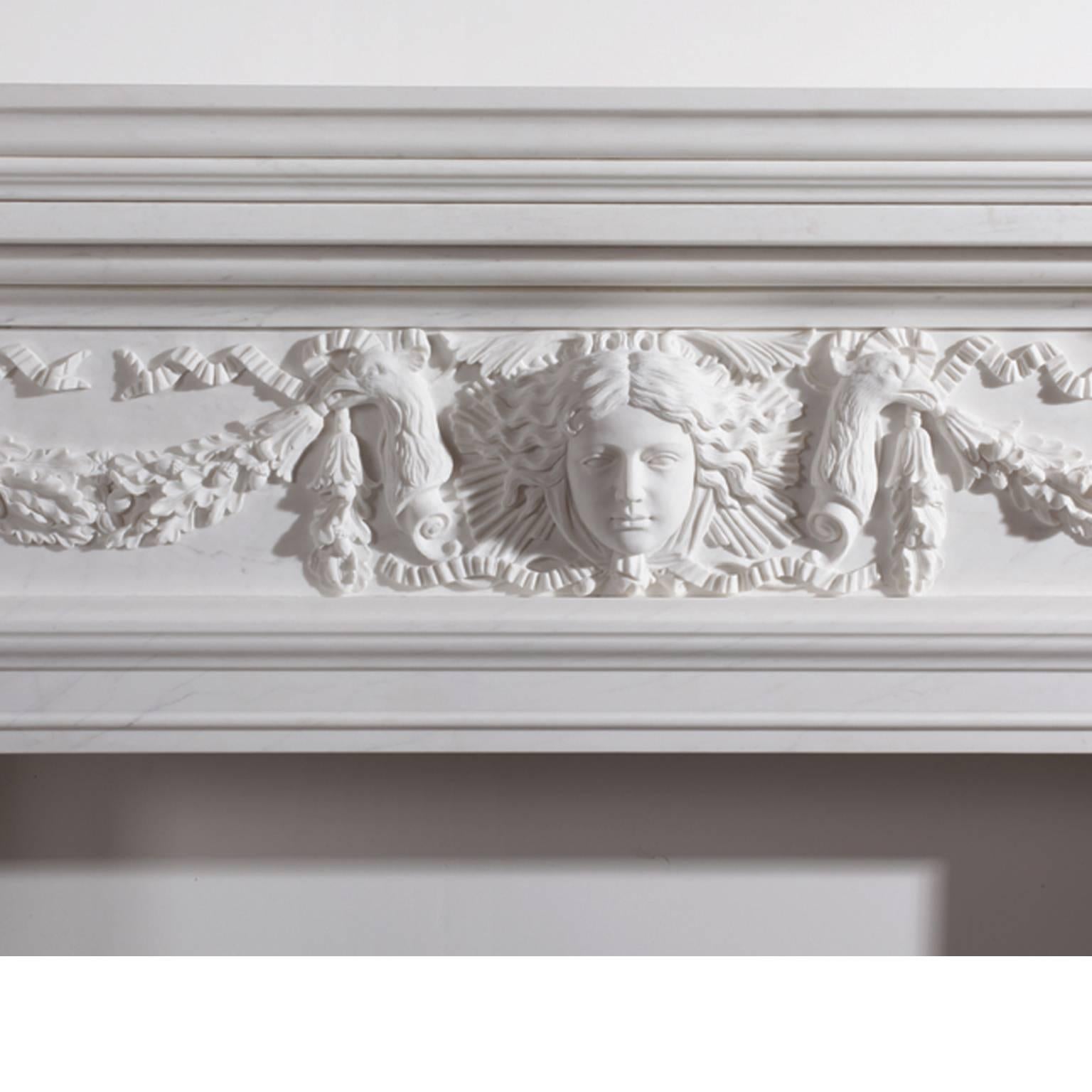 18th Century Georgian Style Hand-Carved White Marble Fireplace Mantel In Excellent Condition In London, GB