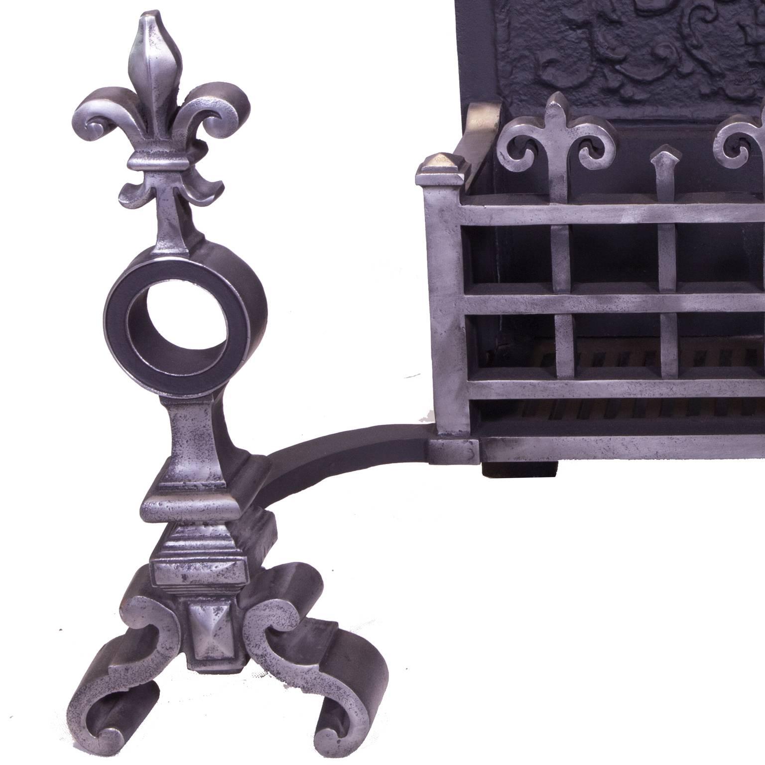 Burnished 19th Century Polished Victorian Gothic Cast Iron Fire Basket