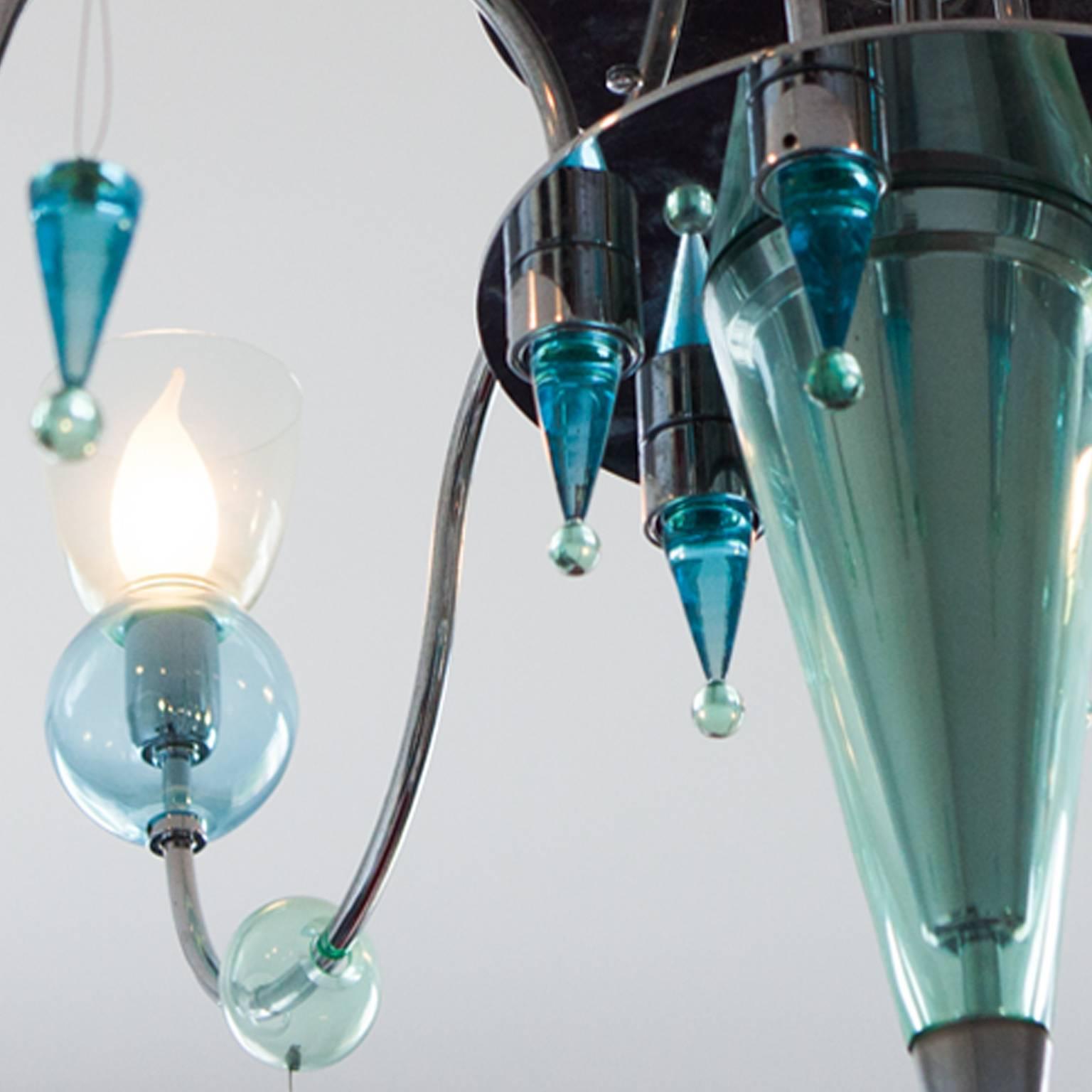 Hand-Crafted 20th Century Italian Mint Green and Turquoise Murano Glass Chandelier, 1960s