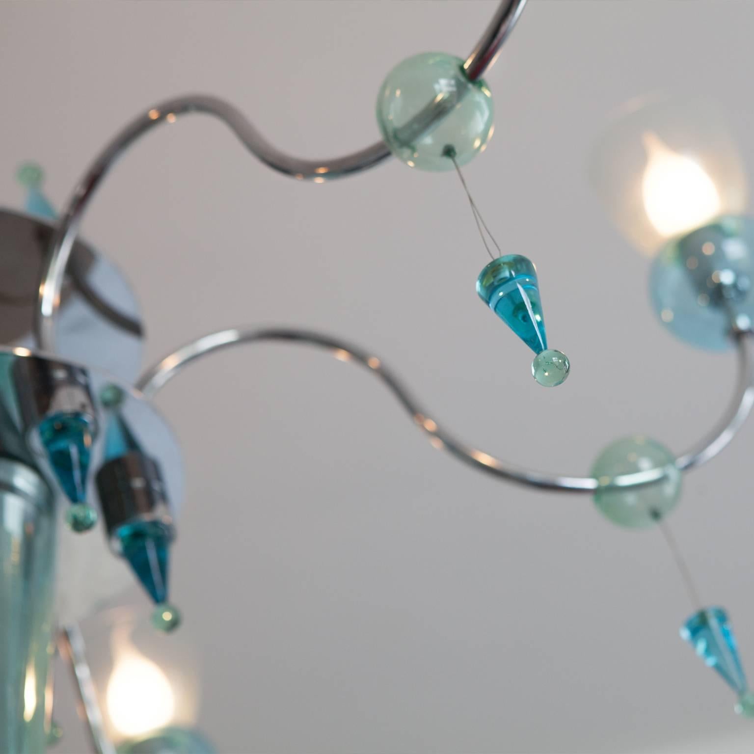 20th Century Italian Mint Green and Turquoise Murano Glass Chandelier, 1960s In Excellent Condition In London, GB