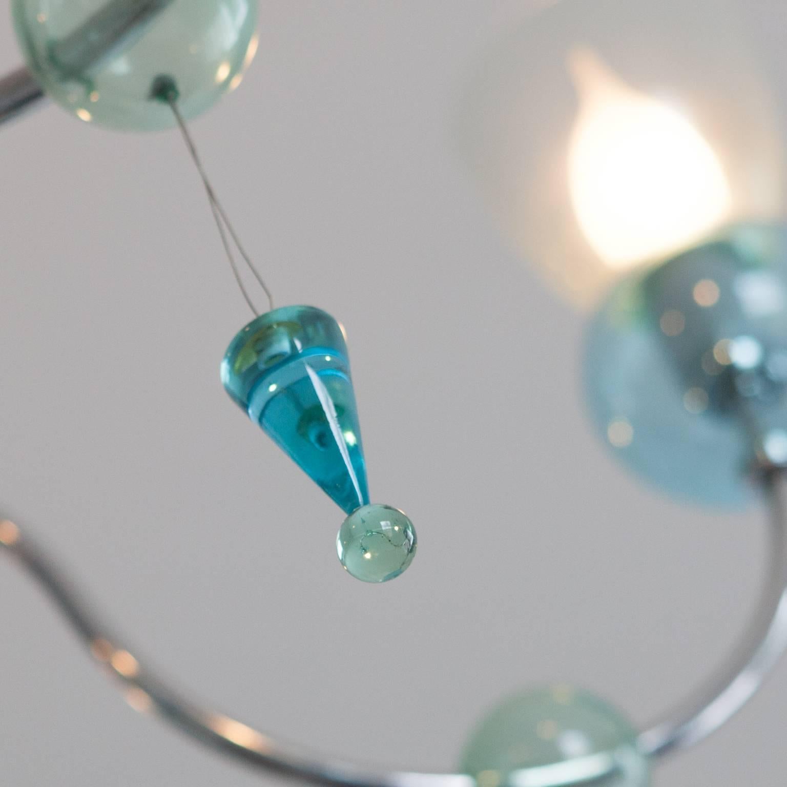 Steel 20th Century Italian Mint Green and Turquoise Murano Glass Chandelier, 1960s