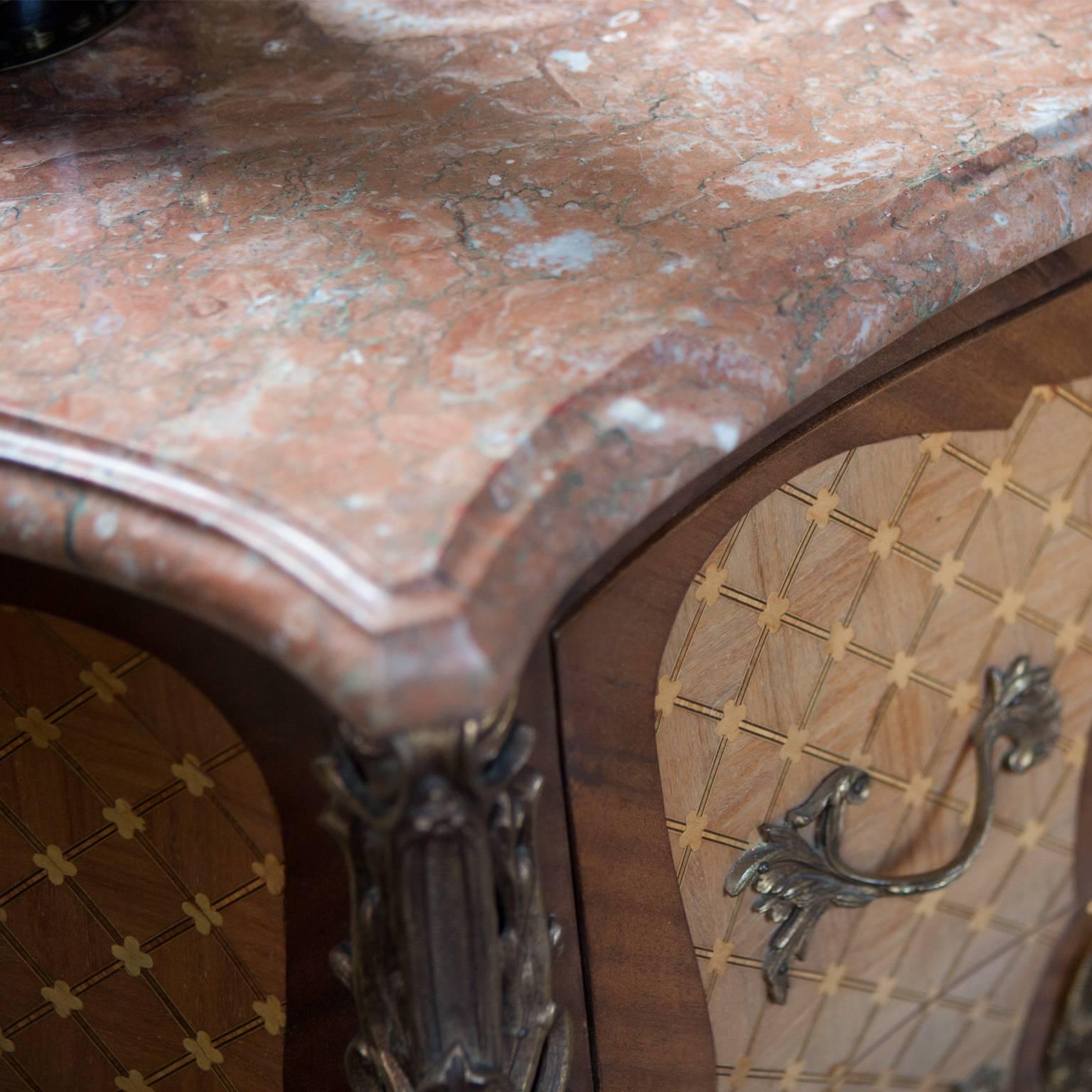 Marble 20th Century French Ormolu Gilt Chest with Inlay