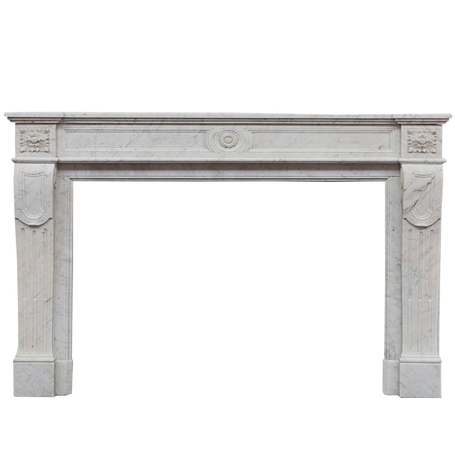 19th Century French Louis Philippe Cararra Marble Fireplace Mantelpiece