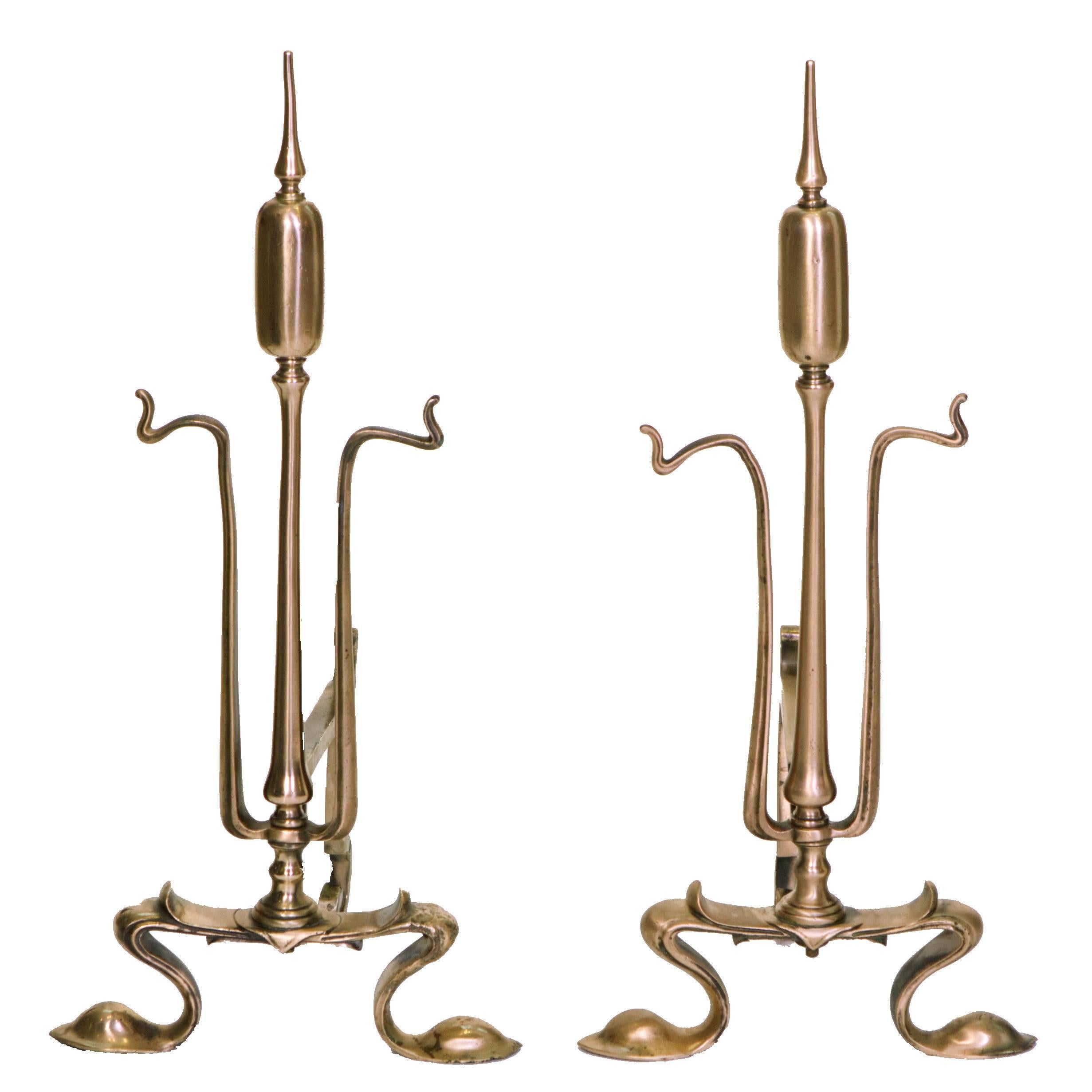 Art Nouveau Copper Andirons 