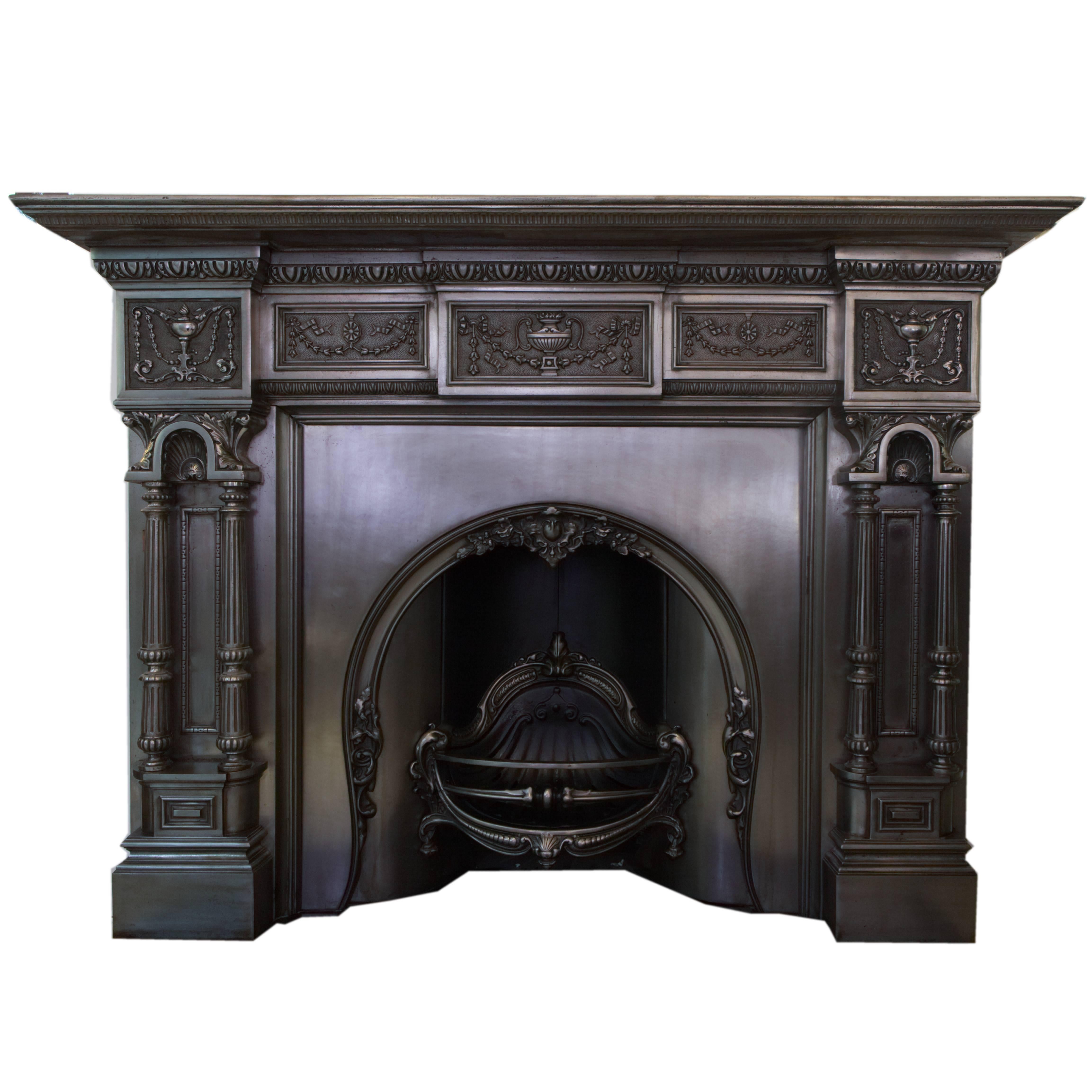 19th Century Victorian Burnished Cast Iron Fireplace Mantelpiece 3