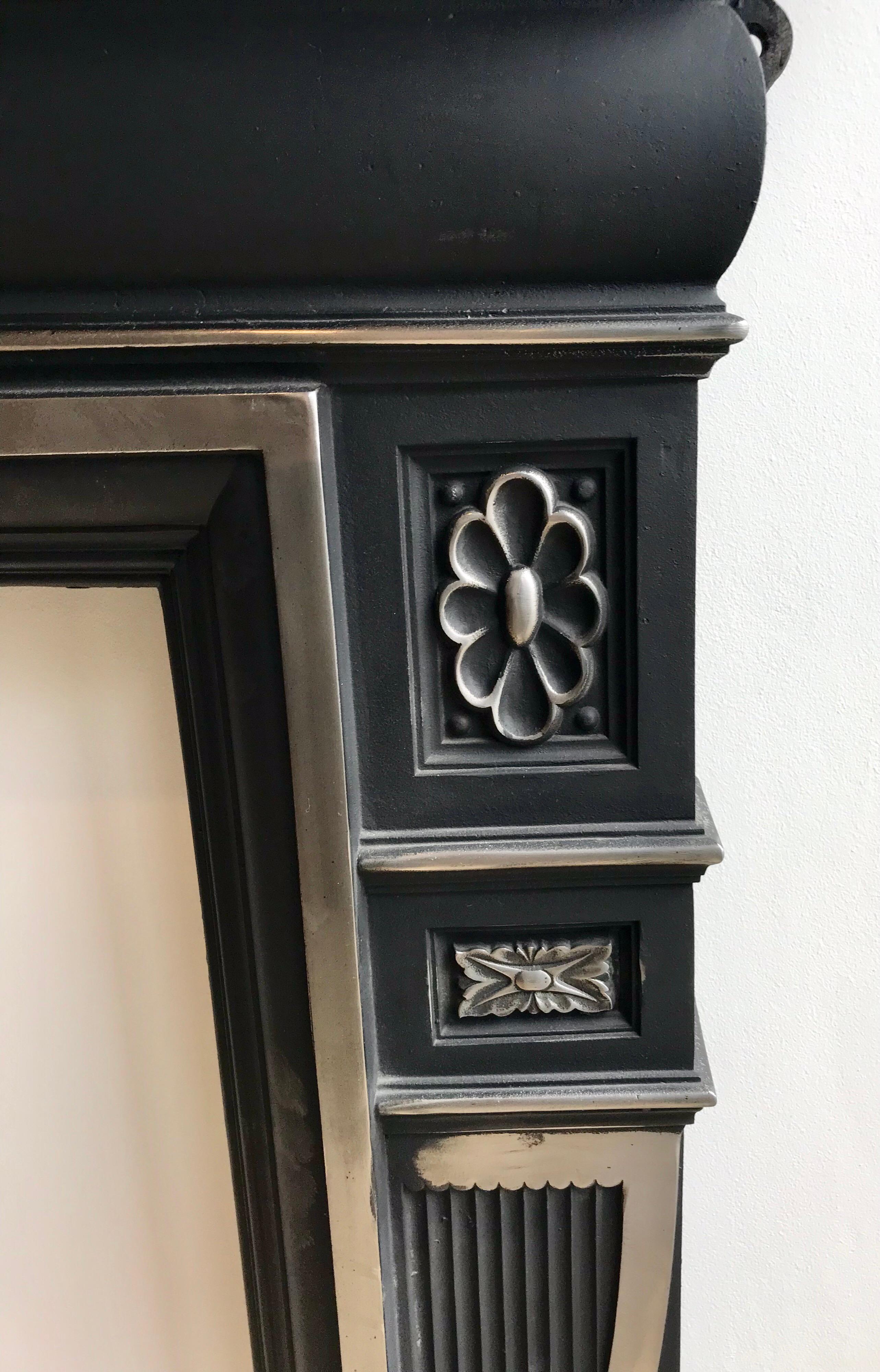 An elegant Victorian original cast iron mantelpiece.
Salvaged from a London town house with highlight polished finish.