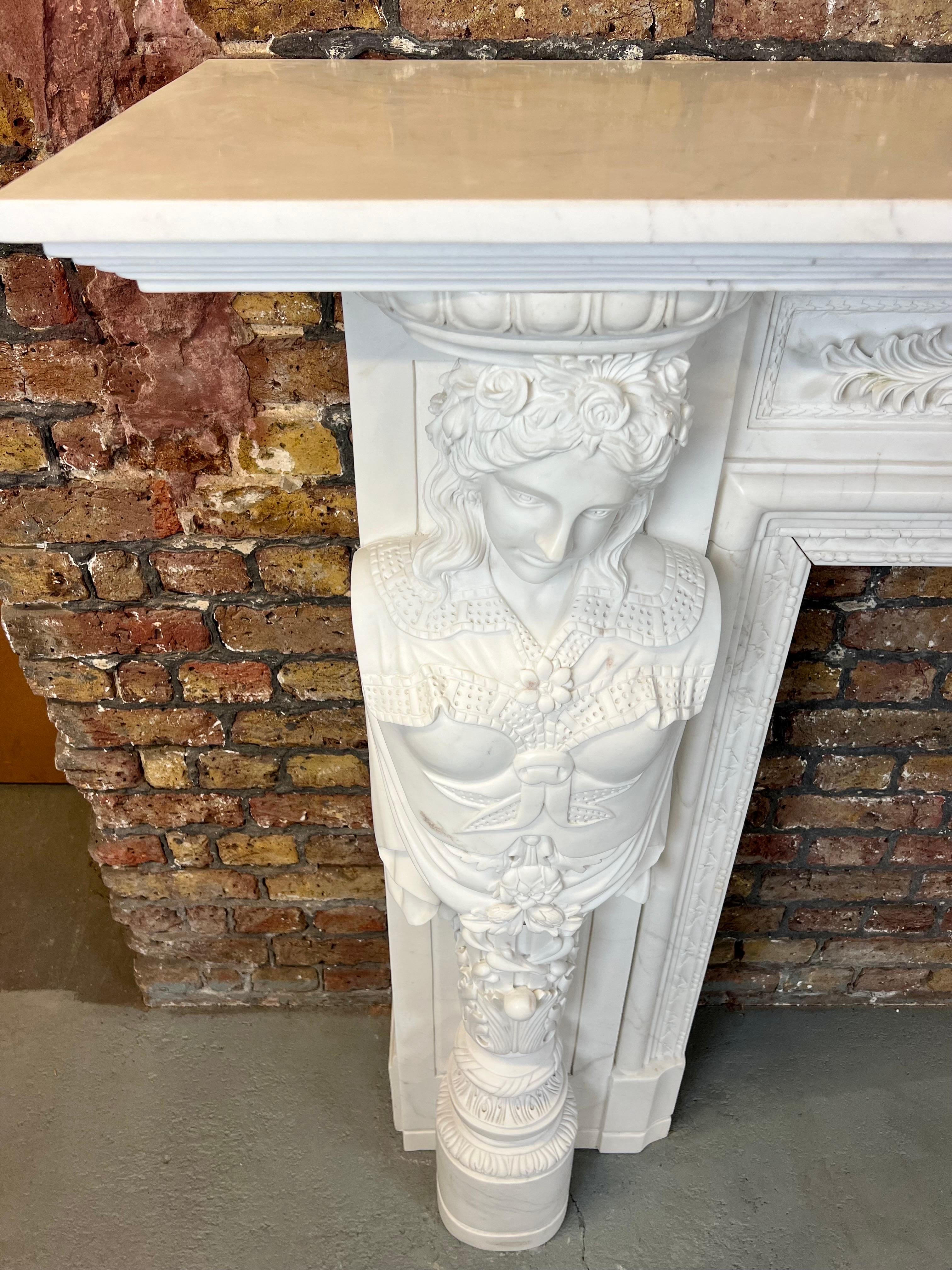 20th Century, Hand Carved Statuary Marble English Fireplace. For Sale 10