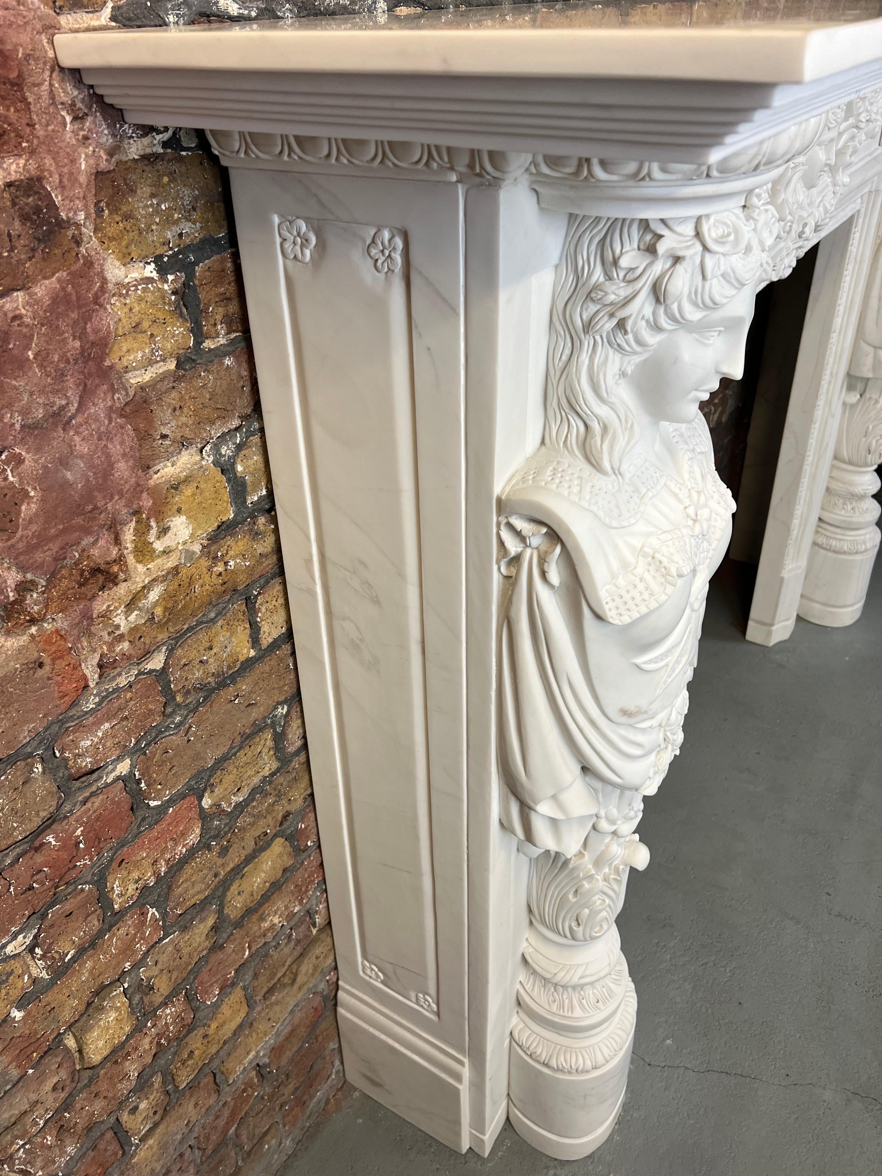 20th Century, Hand Carved Statuary Marble English Fireplace. For Sale 3