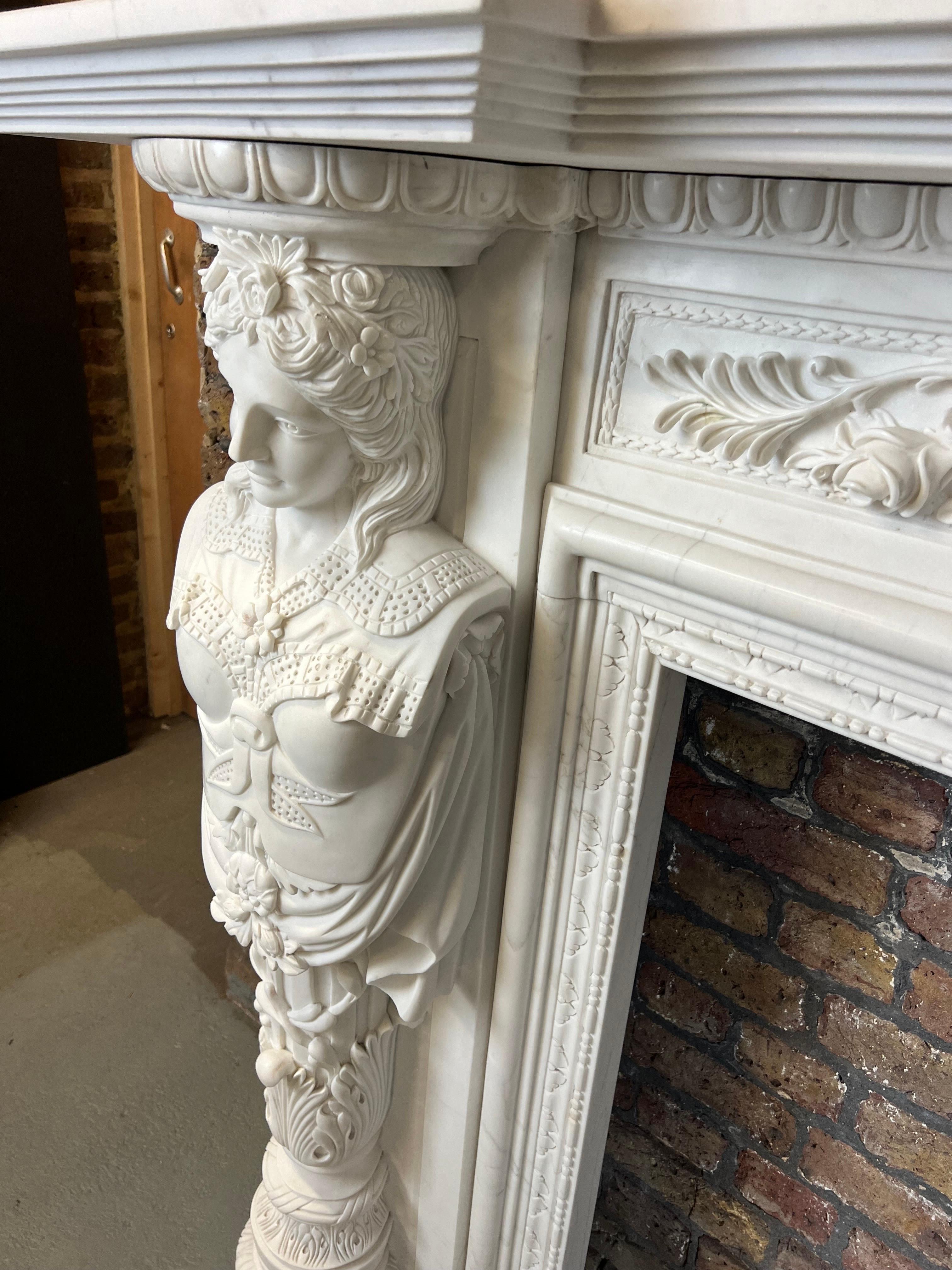 20th Century, Hand Carved Statuary Marble English Fireplace. For Sale 6