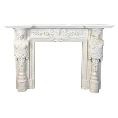 Vintage 20th Century, Hand Carved Statuary Marble English Fireplace.