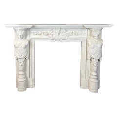 20th Century, Hand Carved Statuary Marble English Fireplace.