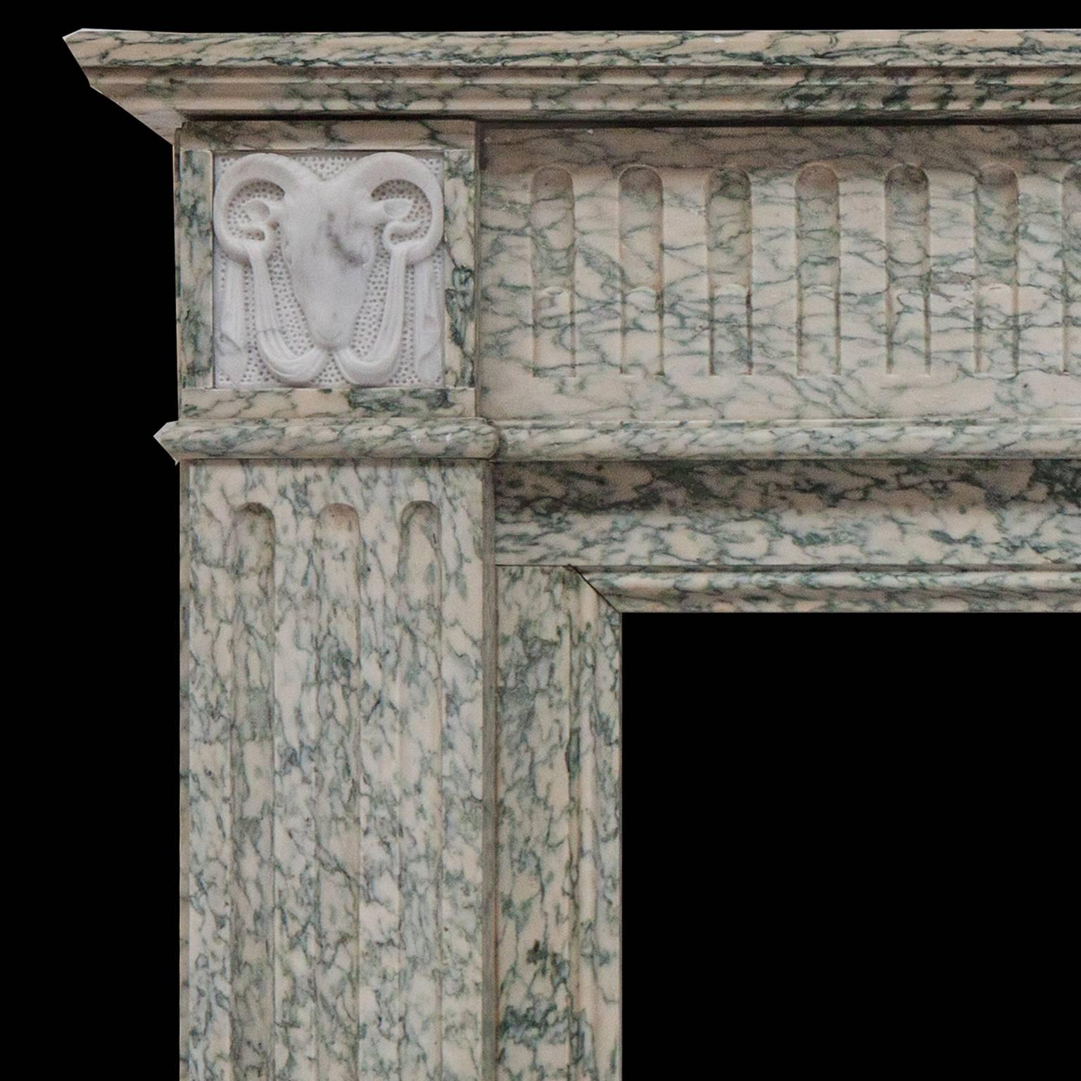 French 19th Century Neoclassical Louis XVI Fireplace Mantel In Campam Vert Marble