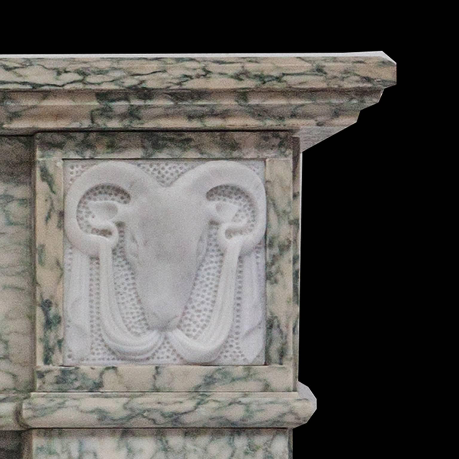 19th Century Neoclassical Louis XVI Fireplace Mantel In Campam Vert Marble In Good Condition In London, GB