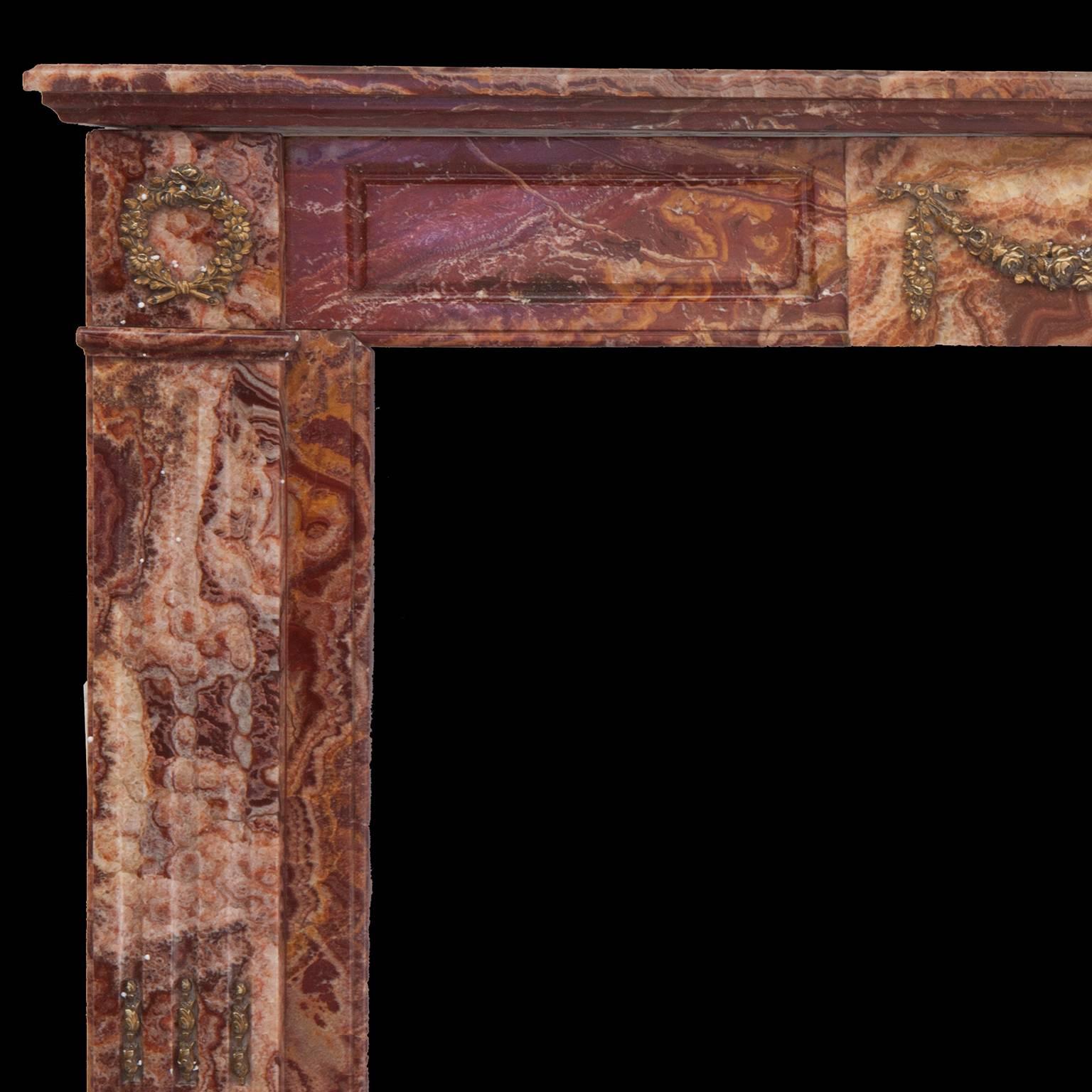 French 19th Century Empire Rouge Marble Fireplace 