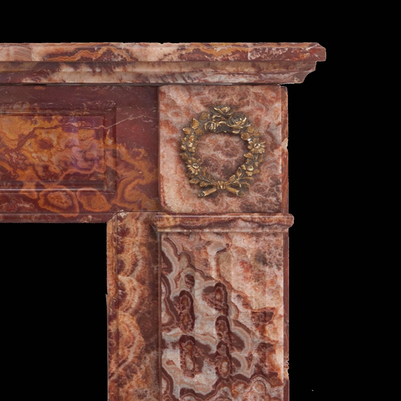 Hand-Carved 19th Century Empire Rouge Marble Fireplace 
