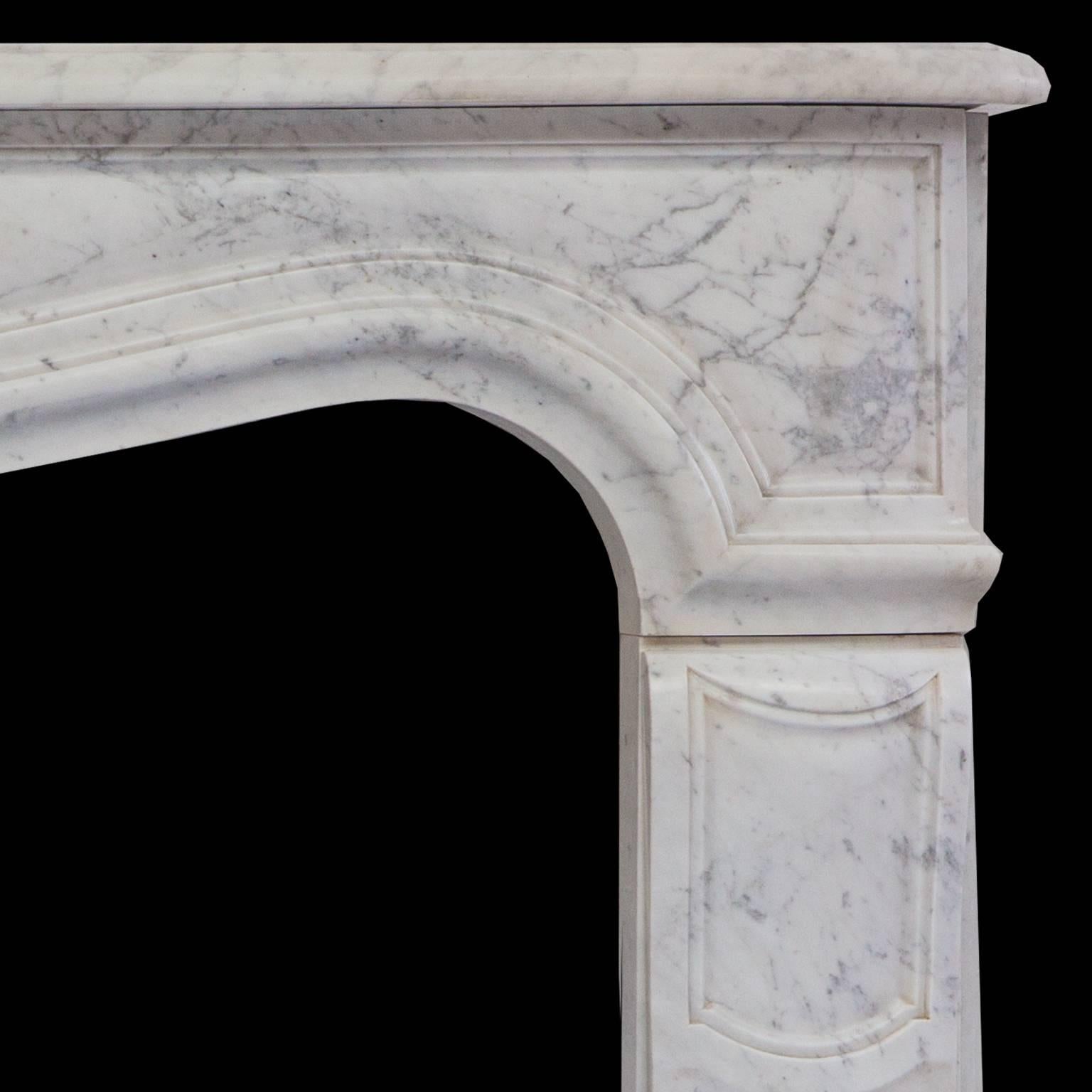 Hand-Carved 19th Century Louis XV Loire White Carrara Marble Fireplace Mantel