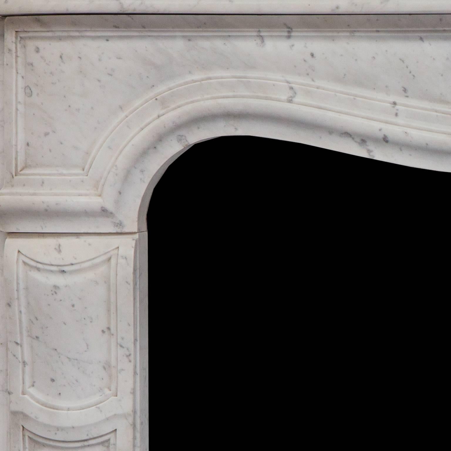 French 19th Century Louis XV Loire White Carrara Marble Fireplace Mantel