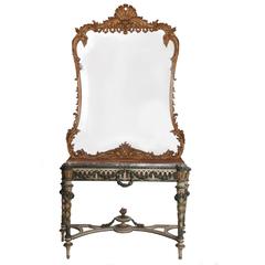 Late 19th Century Italian Console Table Large Rococo Guilt Mirror 6