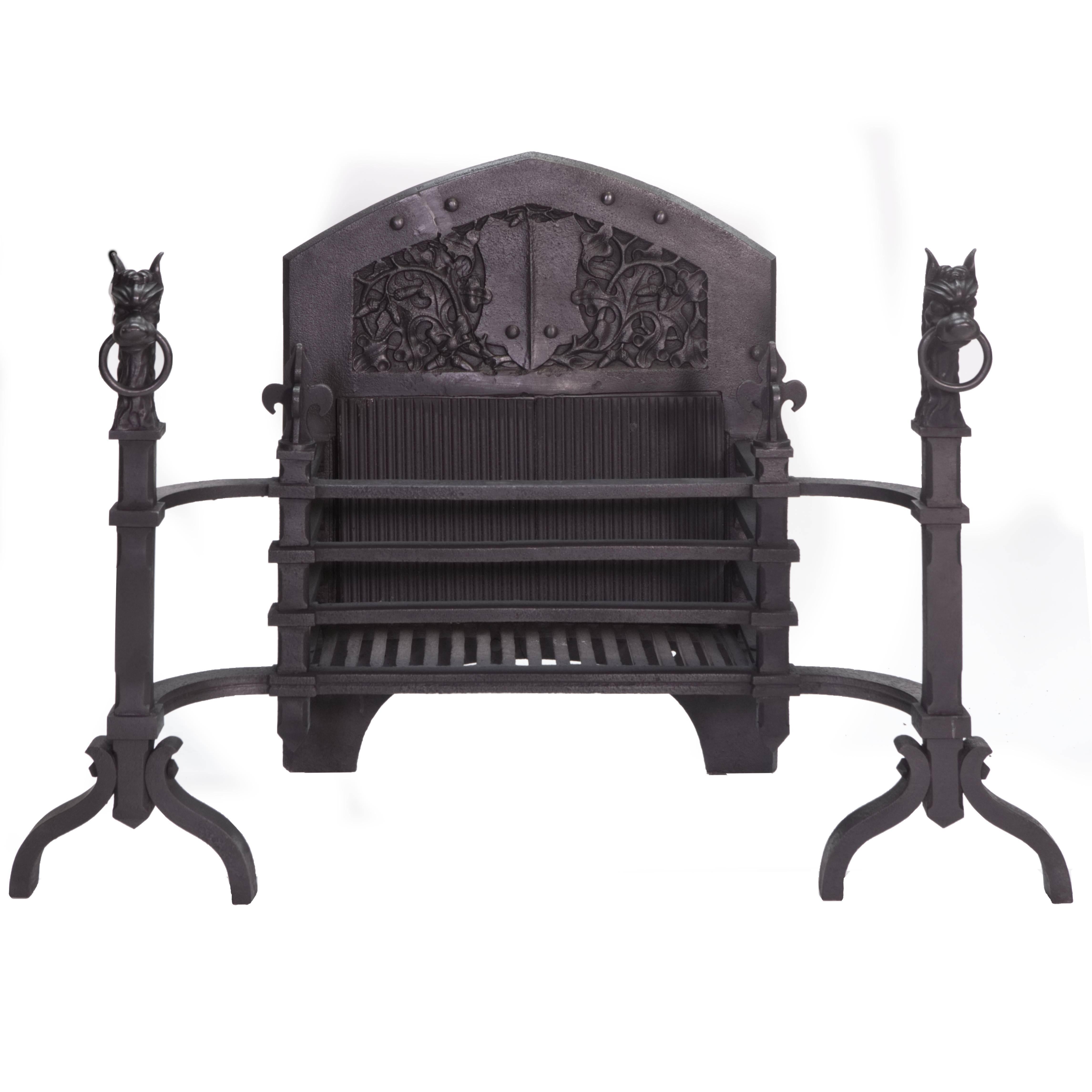 19th Century Black Gothic Antique Griffin Fire Basket