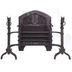 19th Century Black Gothic Used Griffin Fire Basket