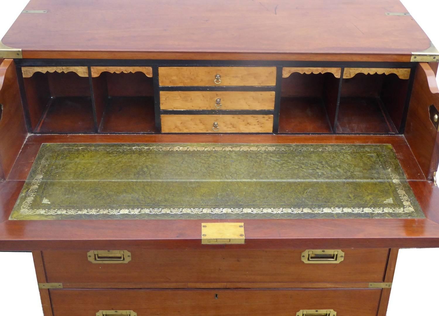 Victorian 19th Century Mahogany Campaign Chest with Secretaire