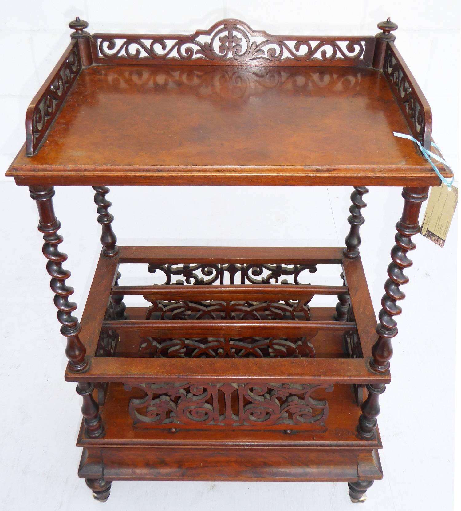 Victorian Burr Walnut Canterbury In Good Condition In Chelmsford, Essex