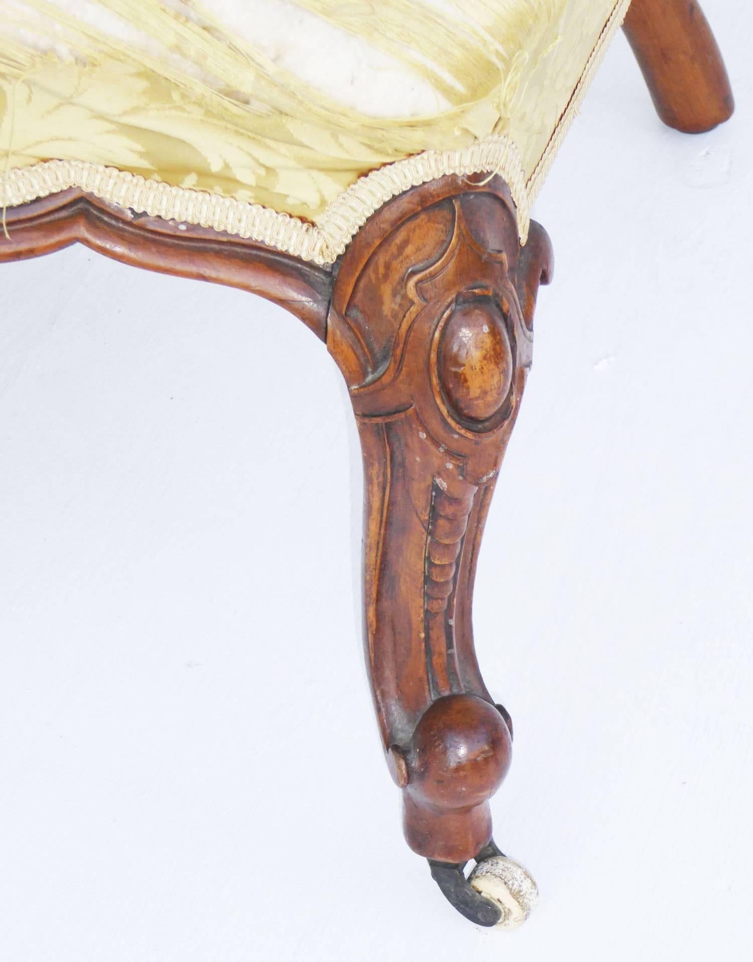 Hand-Carved Victorian Walnut Sofa, Ladies and Gents Chairs