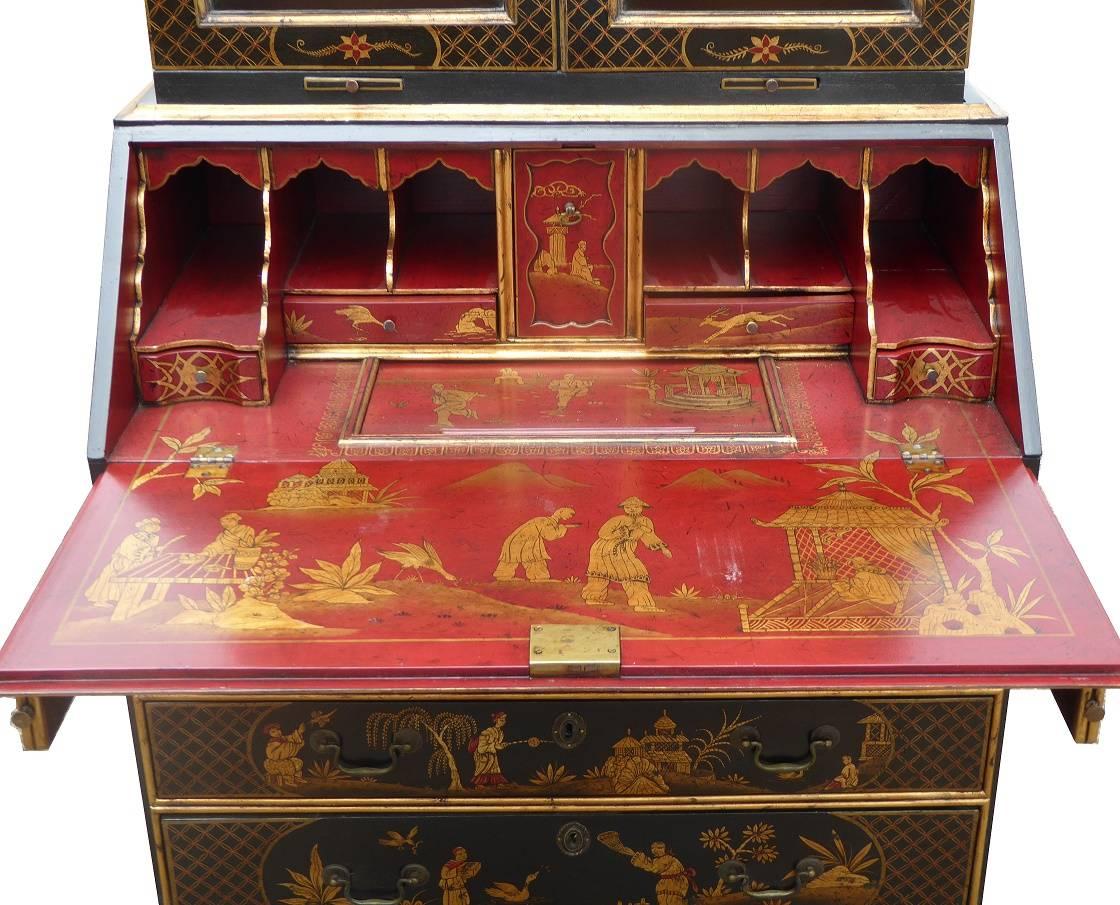 19th Century Gilt and Lacquer Chinoiserie Secretary Bookcase