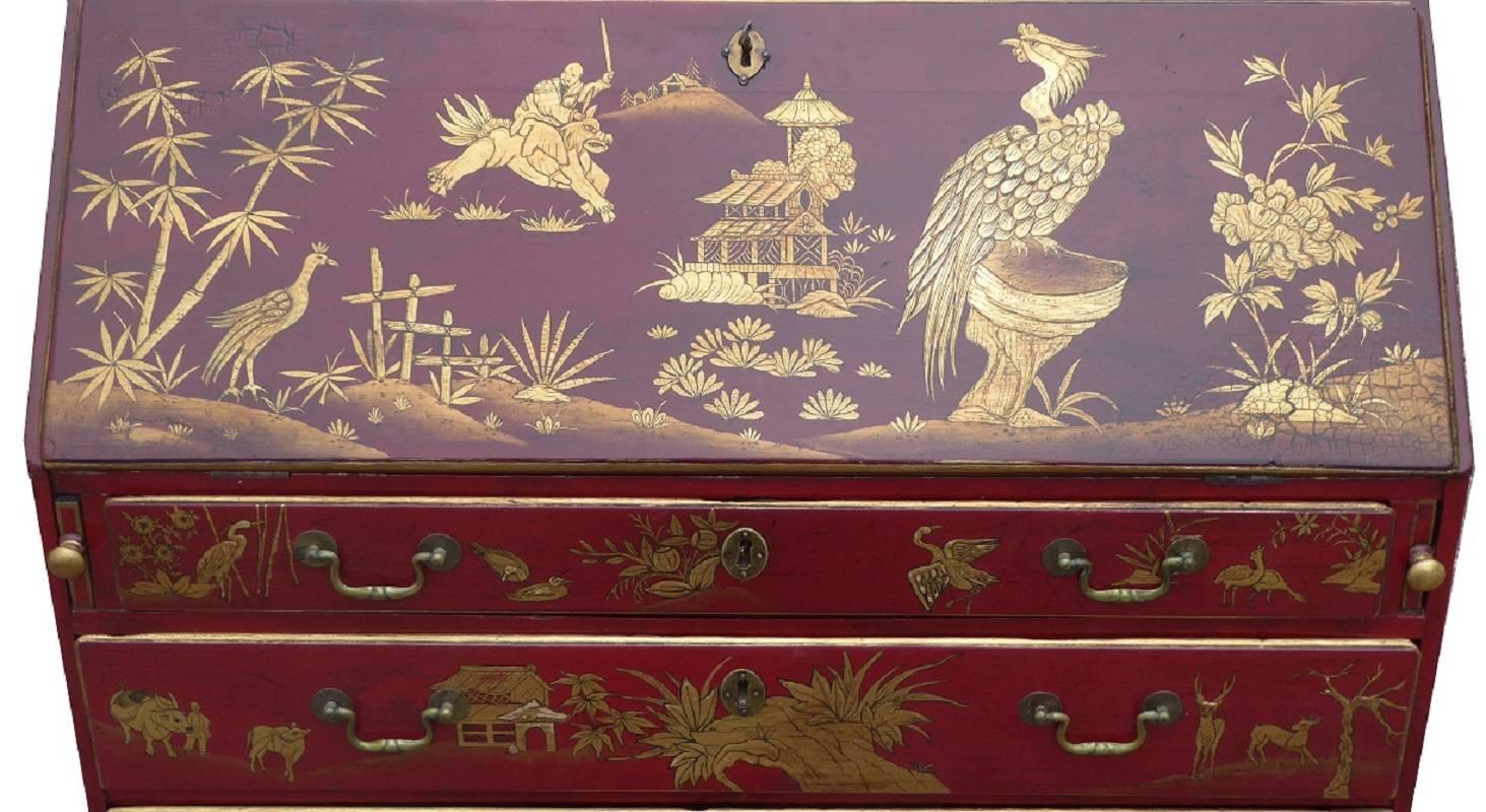 18th Century Gilt and Lacquer Chinoiserie Bureau In Good Condition In Chelmsford, Essex