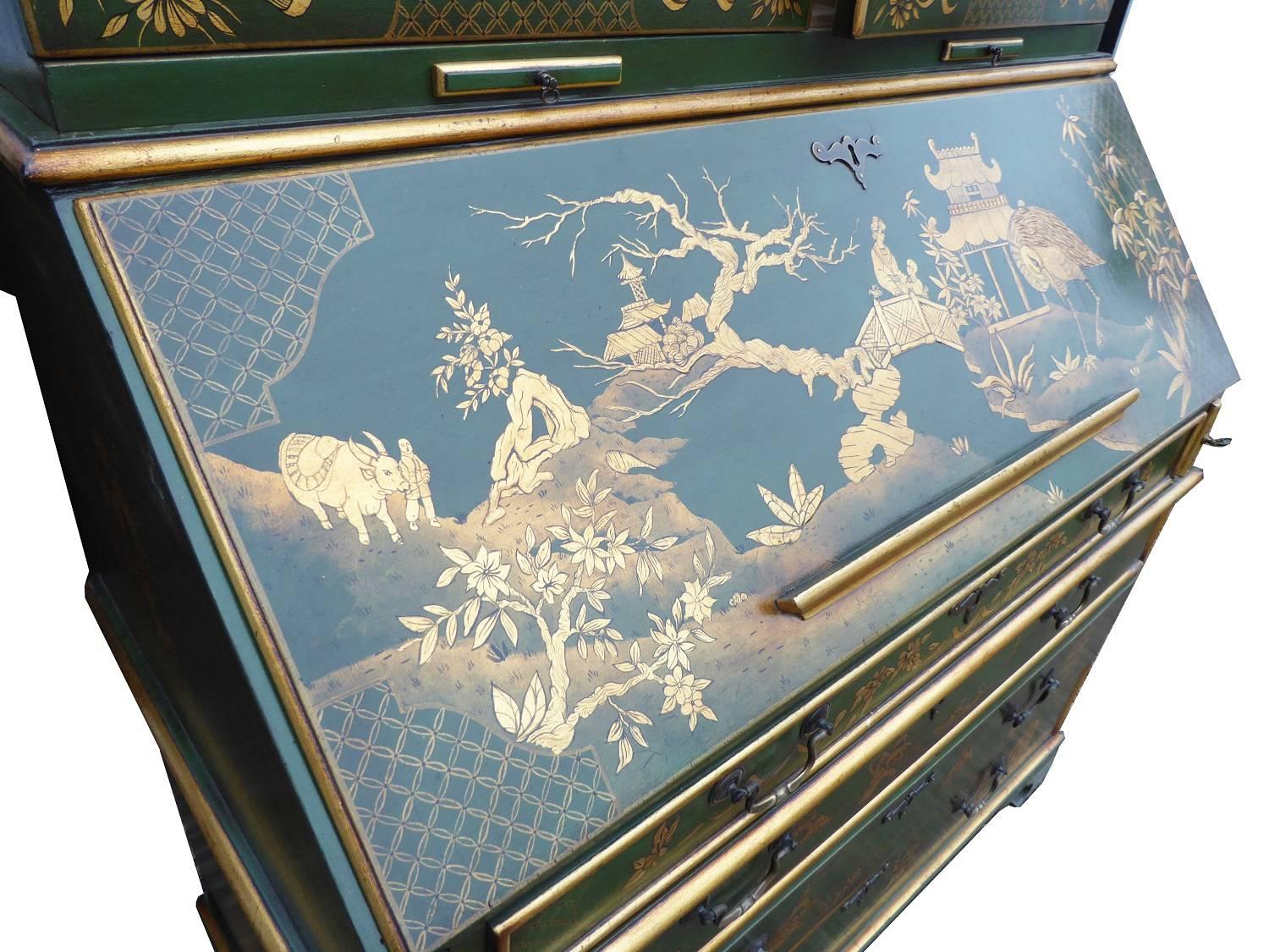 19th Century Lacquer and Gilt Chinoiserie Secretary Bookcase