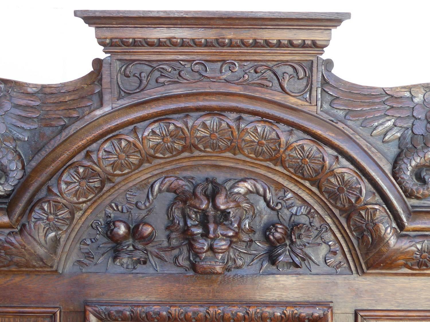 Superb 19th Century Carved Oak Bench 1