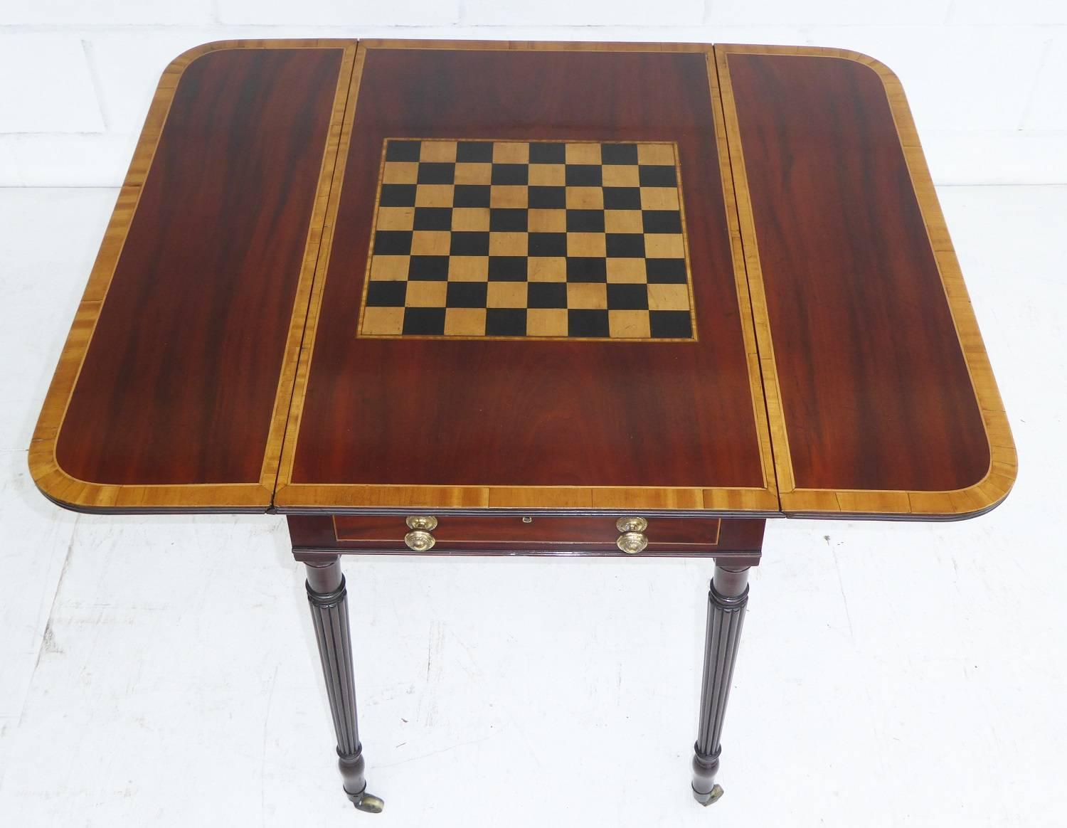 19th Century William IV Mahogany and Satinwood Pembroke Table or Games Table