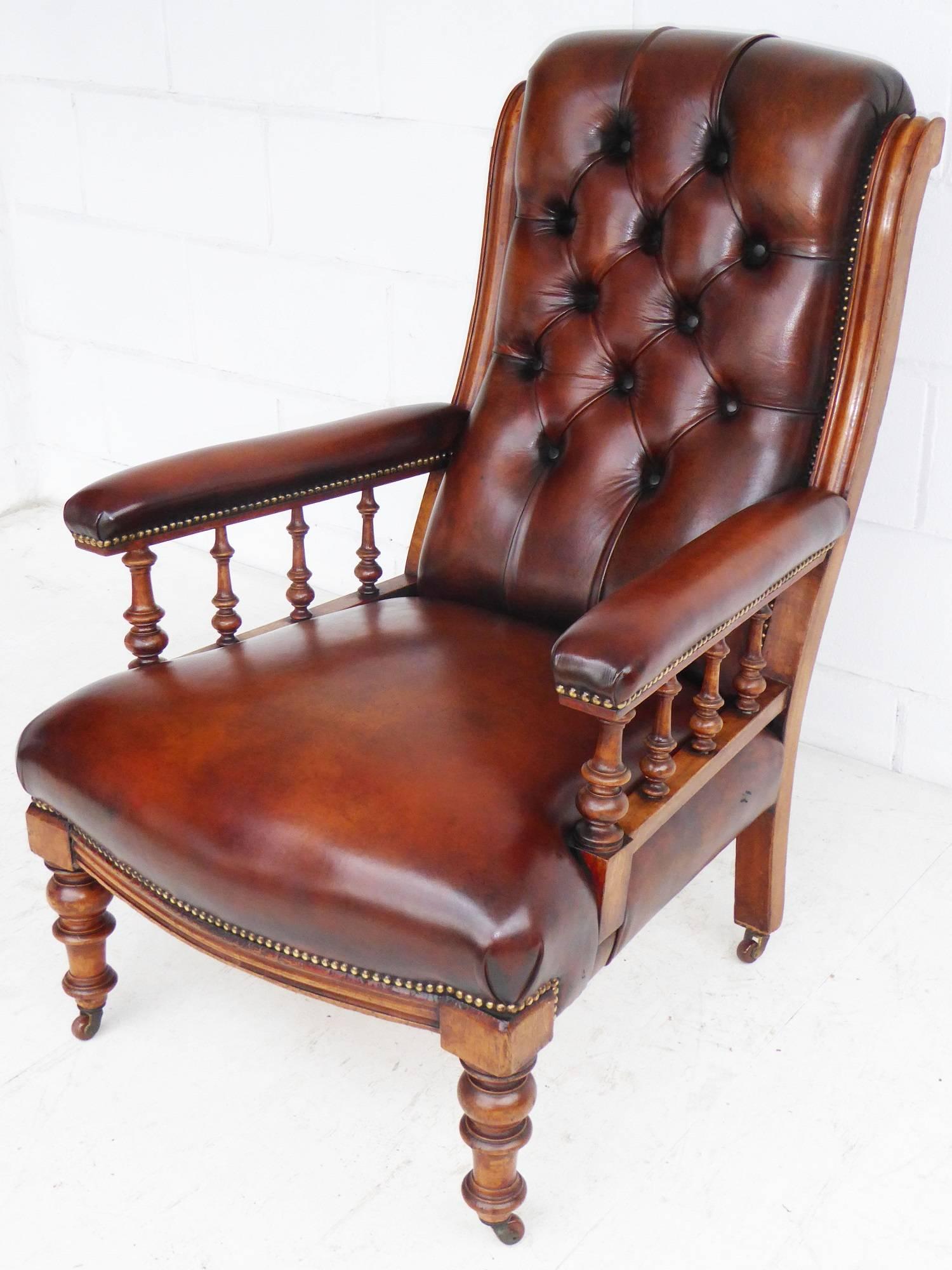 Victorian 19th Century Leather Library Chair