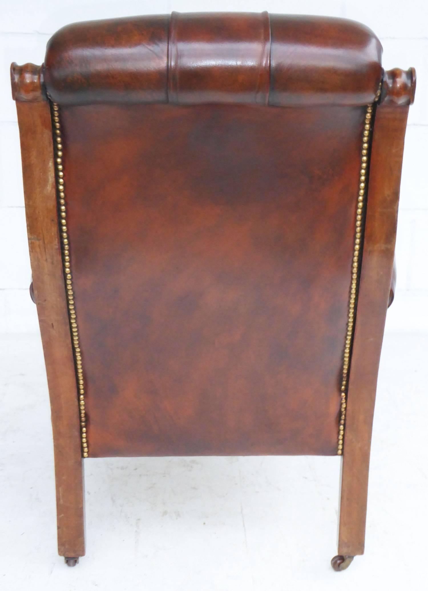 19th Century Leather Library Chair 3