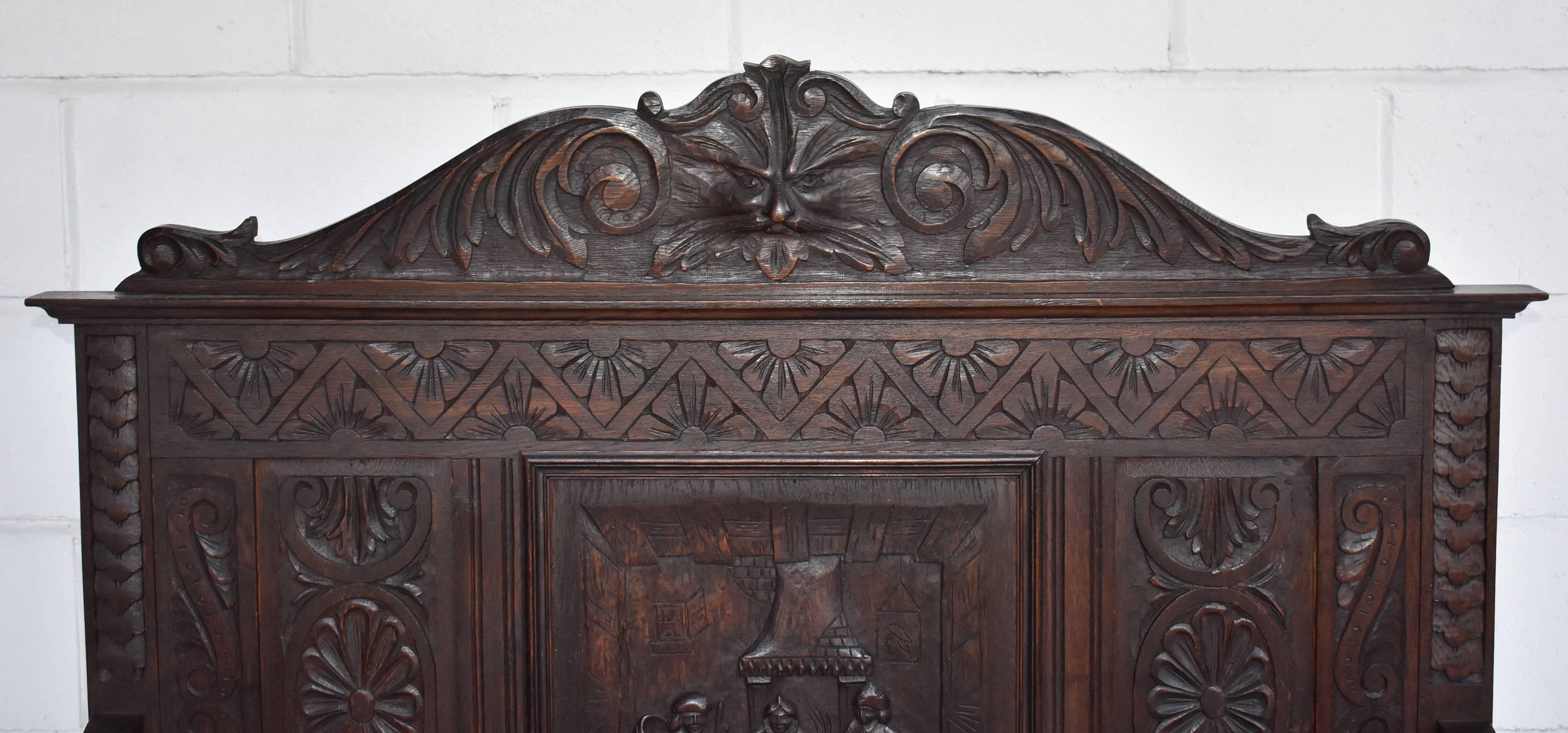 19th Century Carved Oak Monks Bench In Good Condition In Chelmsford, Essex