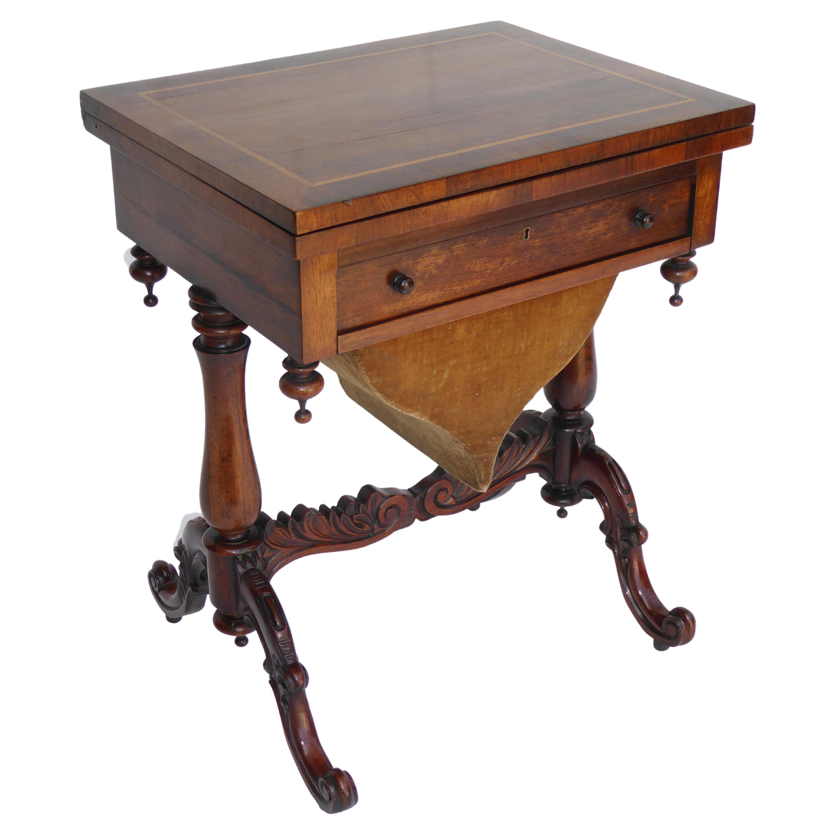 Englischer viktorianischer Spieltisch aus Rosenholz aus dem 19. Jahrhundert