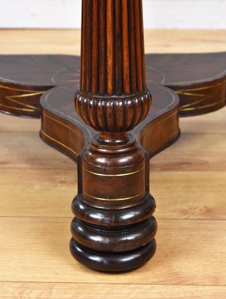 Regency Flame Mahogany Brass Inlaid Drum Table For Sale 4