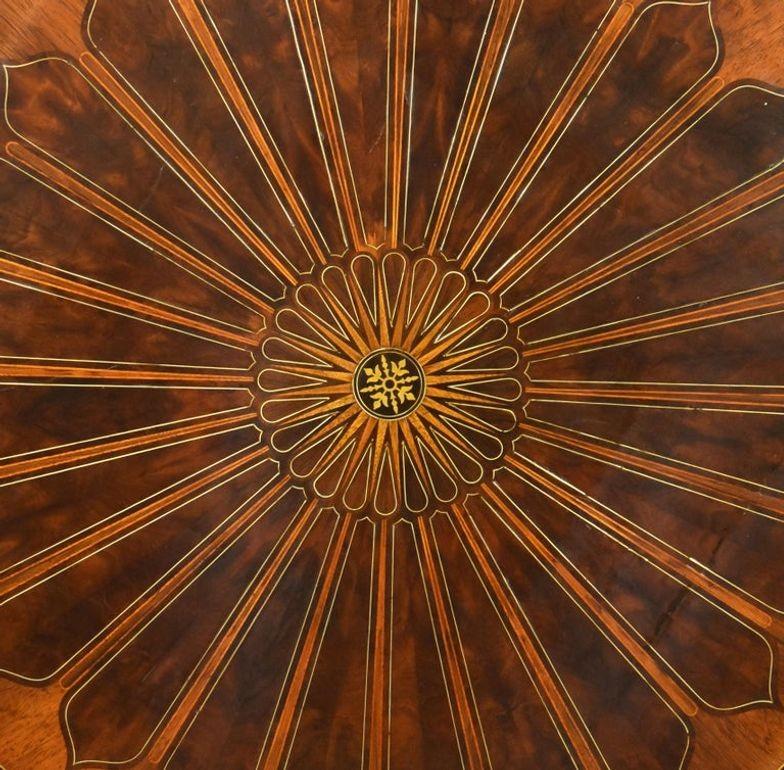 Regency Flame Mahogany Brass Inlaid Drum Table For Sale 5