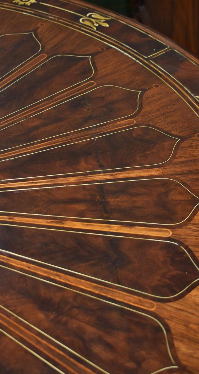 Regency Flame Mahogany Brass Inlaid Drum Table For Sale 7