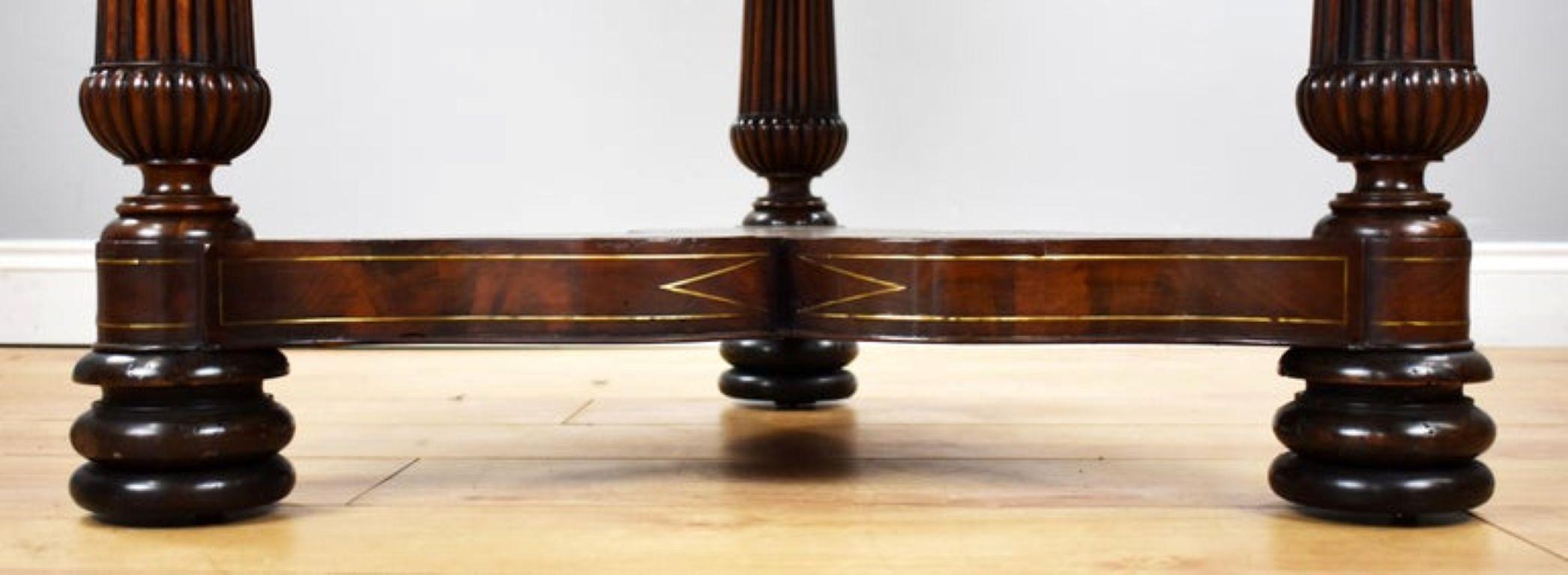 Regency Flame Mahogany Brass Inlaid Drum Table For Sale 10