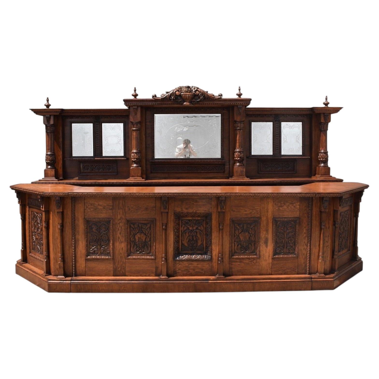 Victorian Style Carved Oak Front and Back Bar