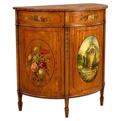 Edwardian Painted Satinwood Demi-Lune Cabinet