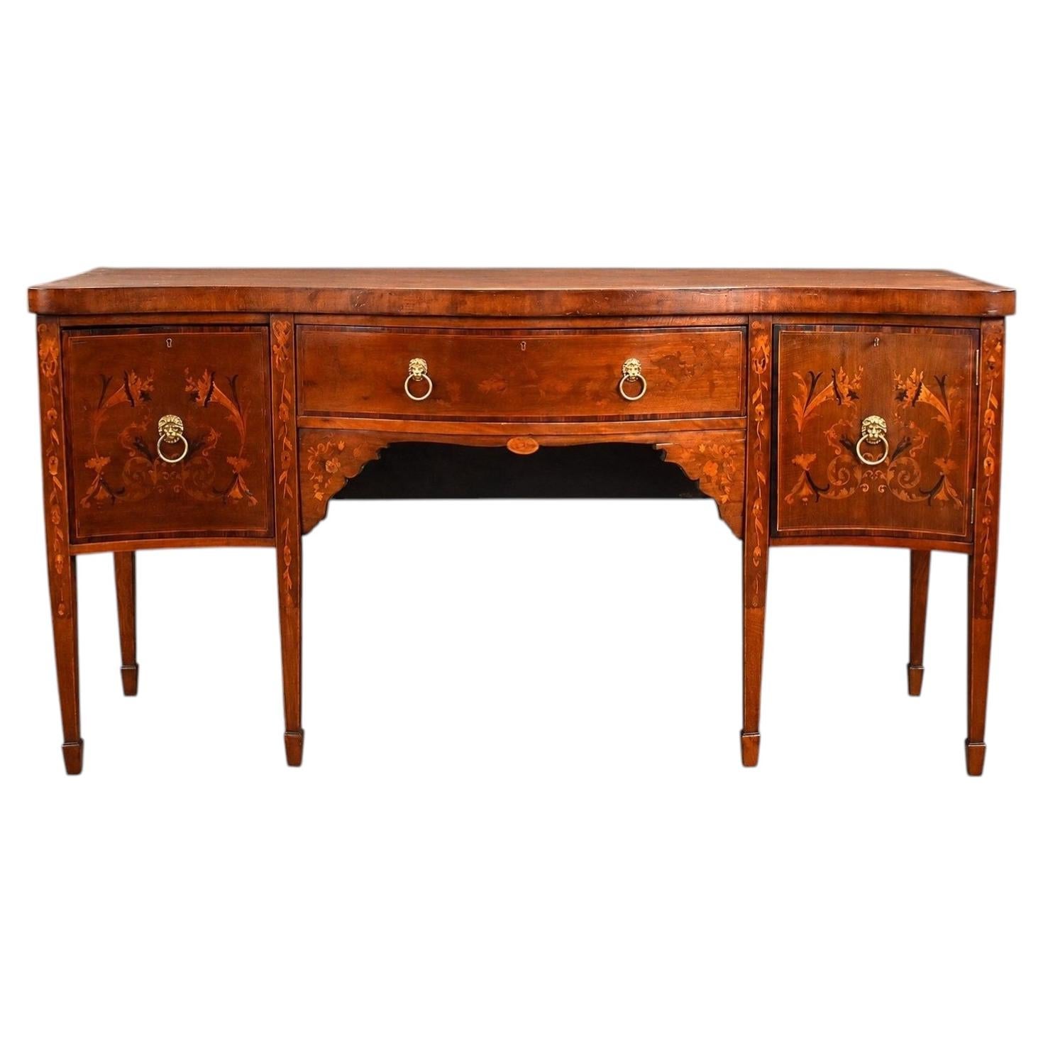 Antique Inlaid Serpentine Sideboard For Sale