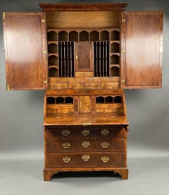 George II Burr Walnut Bureau Bookcase